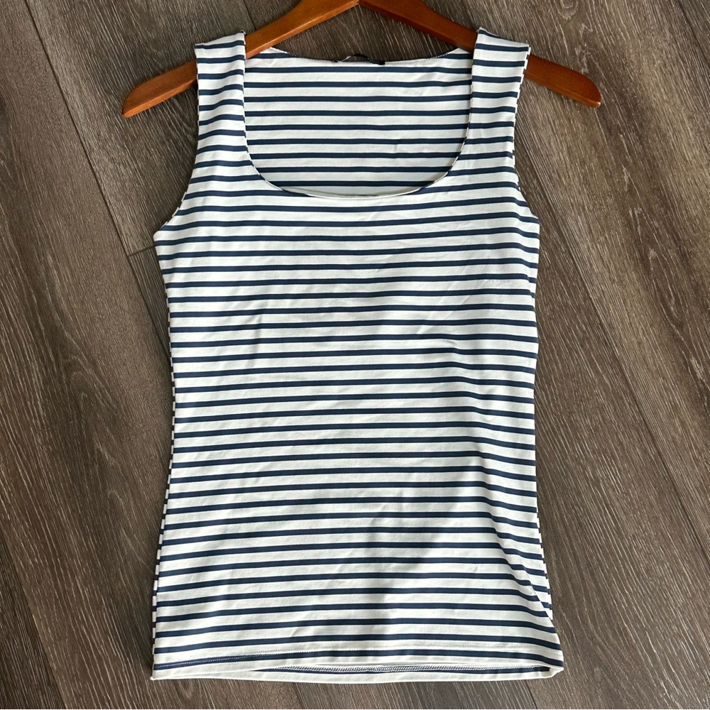 Zara White and Navy Striped Tank Top